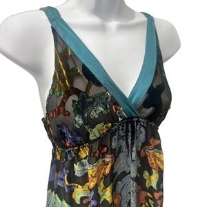 VTG Floral Silk Velvet Burnout Empire Waist Dress S Fairy Festival Sleeveless